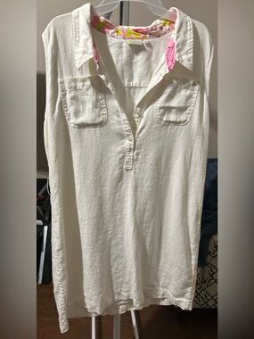 Spartina 449 Cream Sleeveless Linen Shift Dress